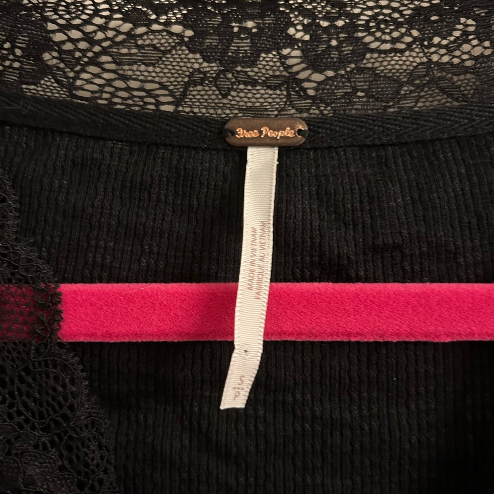Free People Black Lace-Trim Button Front Top - Picture 2 of 3